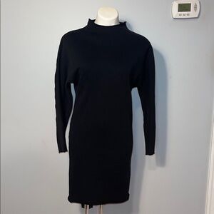 Frank & Eileen Black Izzie Dress. No size tag. Med. Funnel neck and raw edging